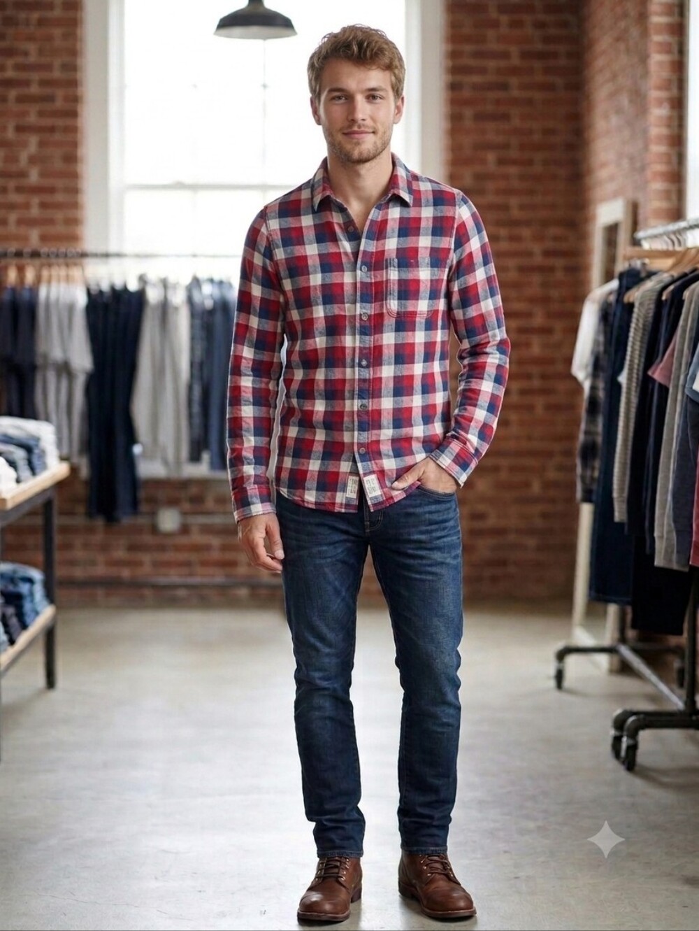 Abercrombie & Fitch Men’s Red, Blue & White Plaid Button-Down Shirt